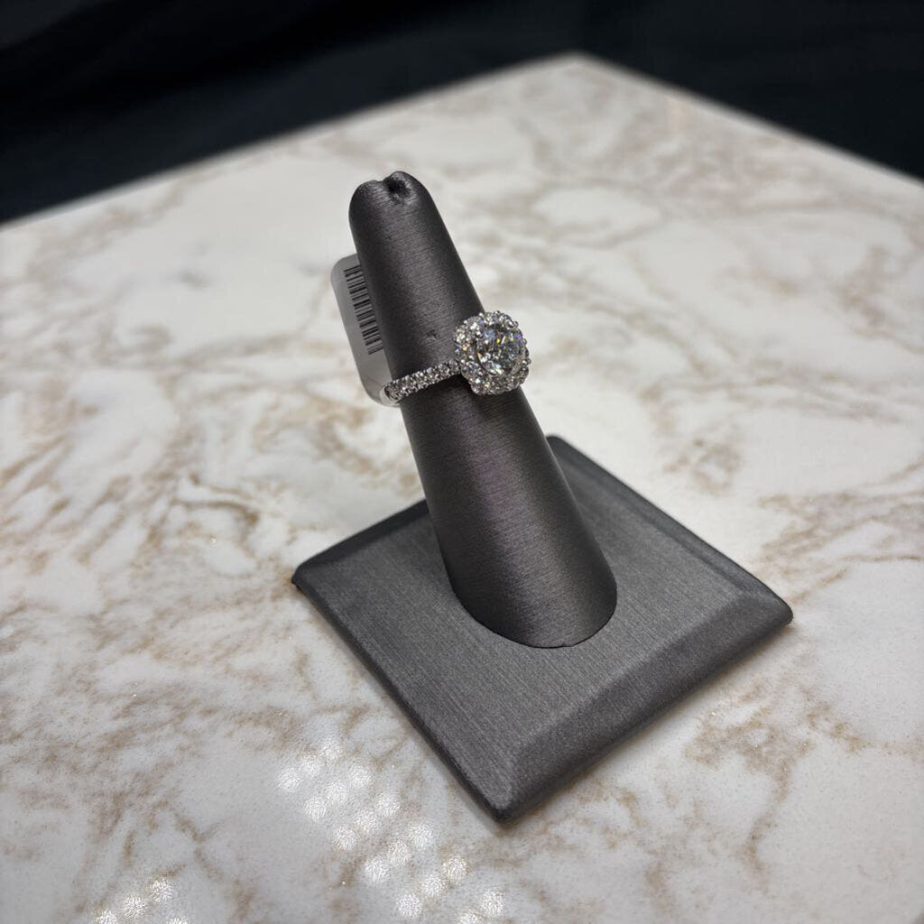 14KT WG 1.34CT RB CTR W/HALO 2 3/4TW RING SZ 6.5 W/ PAPERS