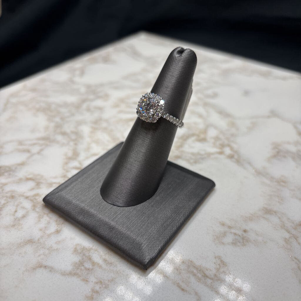 14KT WG 1.34CT RB CTR W/HALO 2 3/4TW RING SZ 6.5 W/ PAPERS