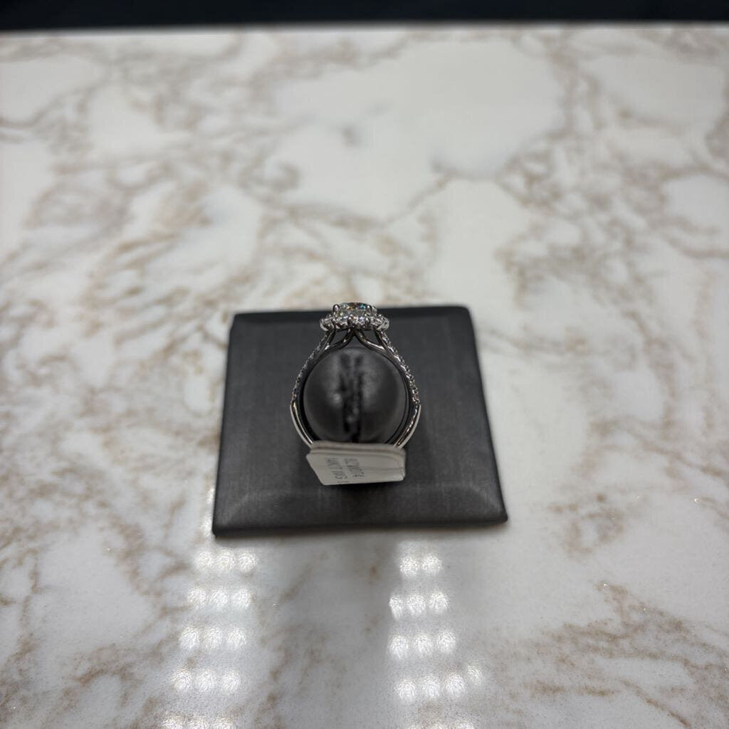 14KT WG 1.34CT RB CTR W/HALO 2 3/4TW RING SZ 6.5 W/ PAPERS