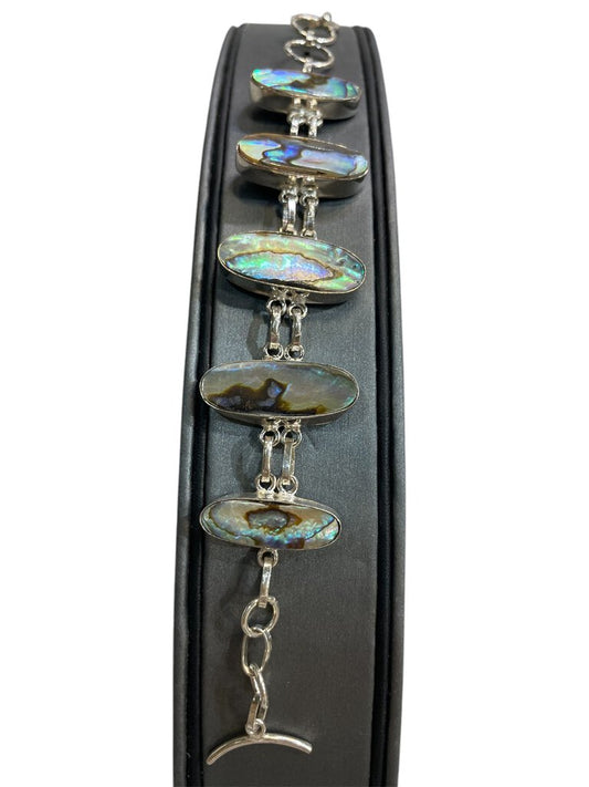 SS 5 OVAL BEZEL SET ABALONE TENNIS BRACELET