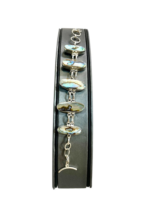 SS 5 OVAL BEZEL SET ABALONE TENNIS BRACELET