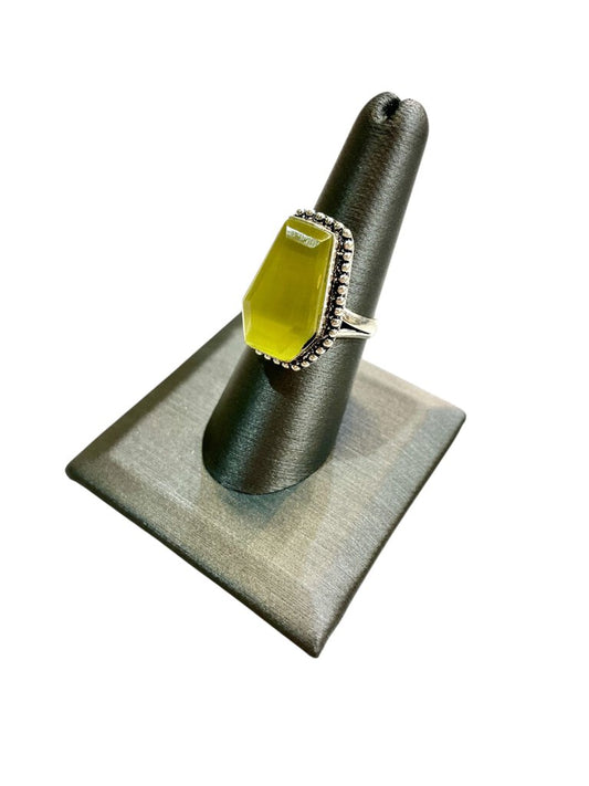 SS MONALISA (GLASS) COFFIN CUT BEZEL SET RING SZ 8