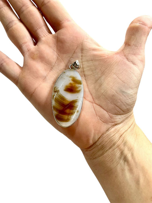 SS MONTANA MOSS AGATE OVAL ALONGATED BEZEL SET PENDANT NO CHAIN