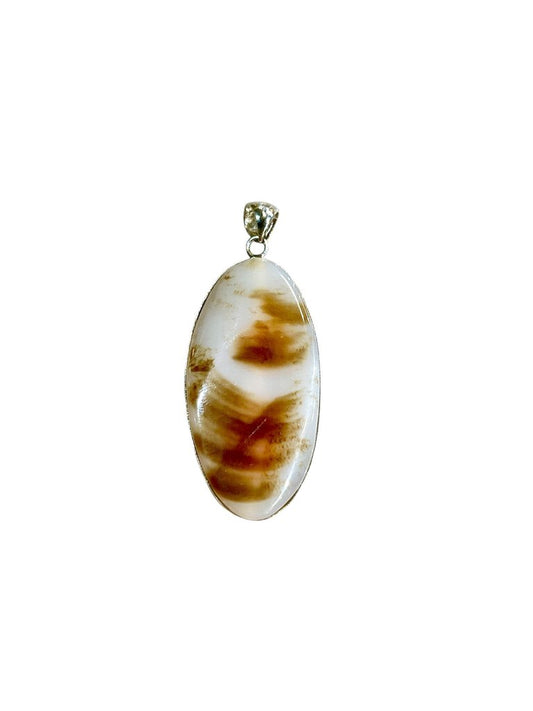 SS MONTANA MOSS AGATE OVAL ALONGATED BEZEL SET PENDANT NO CHAIN