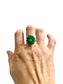 SS SOLAR QUARTX DARK GREEN STONE RING SZ 8