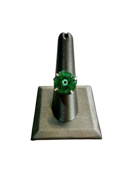 SS SOLAR QUARTX DARK GREEN STONE RING SZ 8