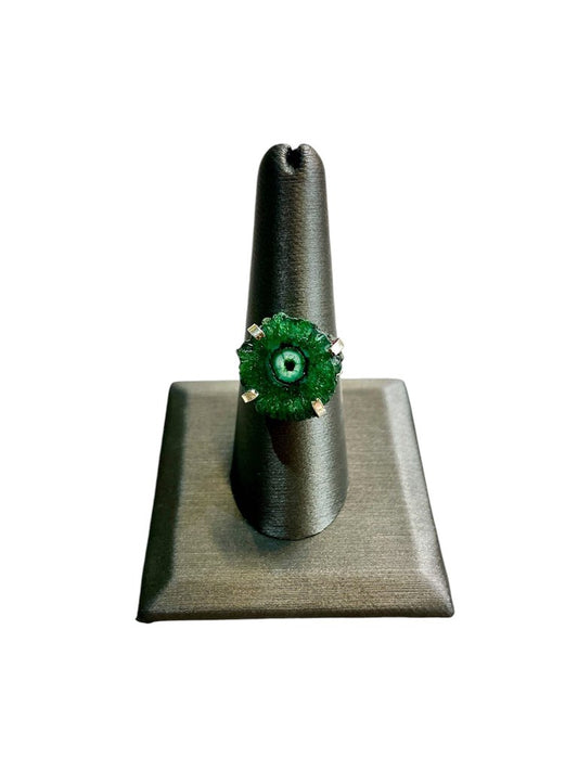 SS SOLAR QUARTX DARK GREEN STONE RING SZ 8