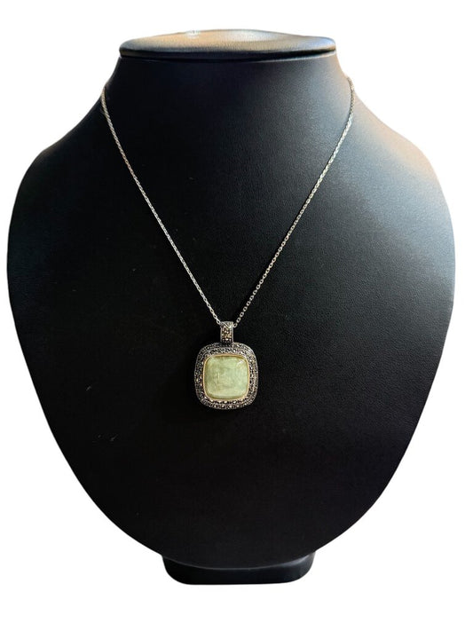 SS MARCASITE & JADITE PENDANT ON 18" CHAIN