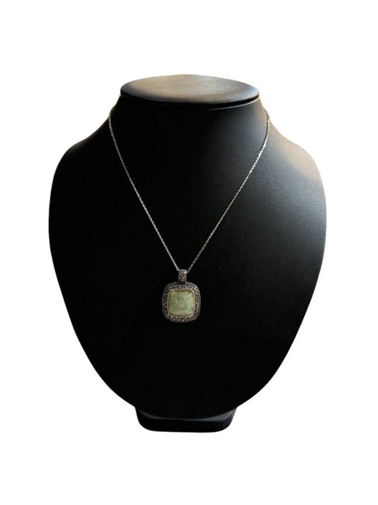 SS MARCASITE & JADITE PENDANT ON 18" CHAIN
