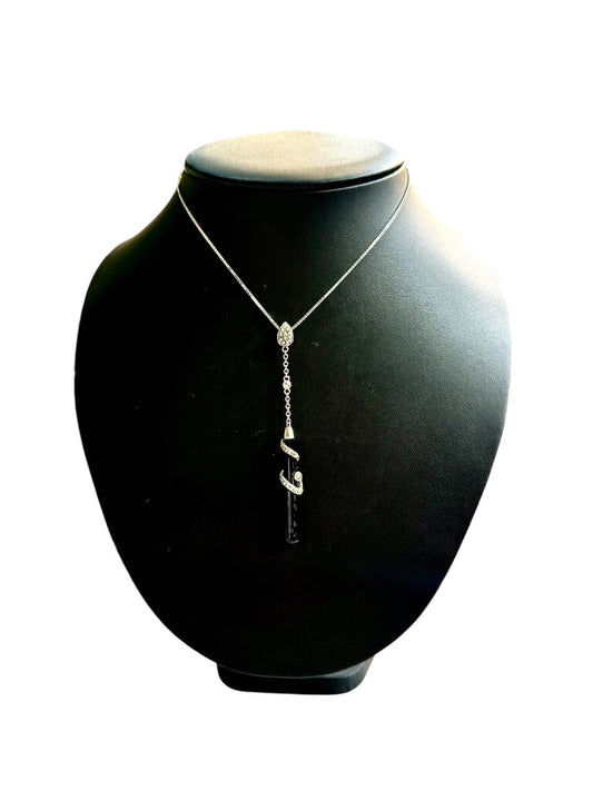 SS ONYX LONG STONE PENDANT W/MARCASITE PENDANT ON 18" CHAIN