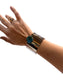 SS WIDE SILVER CUFF W/ ROUND TURQ BEZEL SET STONE