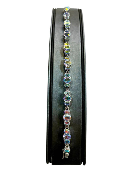 SS OVAL MULTI COLOR STONES PPF STYLE TENNIS BRACELET