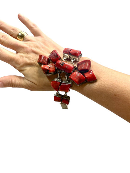 ss bamboo red coral tennis bracelet