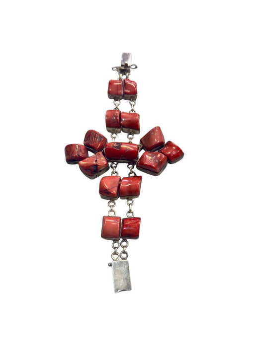 ss bamboo red coral tennis bracelet
