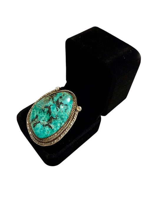 SS JAMES MARTIN NAVAJO LARGE TURQ W/ YOKE DESIGN RING SZ 5