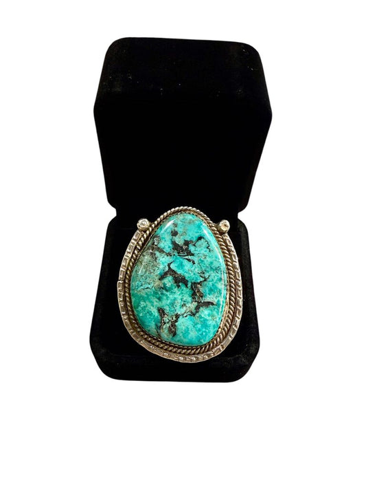 SS JAMES MARTIN NAVAJO LARGE TURQ W/ YOKE DESIGN RING SZ 5