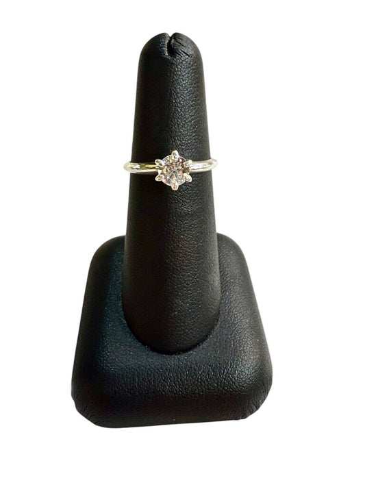 SS 3/4CT CZ RB 6 PRONG SOLITARE SZ 6