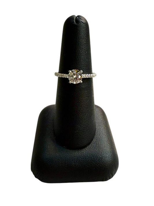 14KT WG/RG .94CT LG RB VVS1 D W/1/4TW NATURAL PAVE DIAMONDS SZ 6 3/4