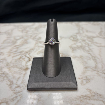 14KT WG 1.14CT MOISANITE RB BEZEL SET SOLITAIRE SZ 7.25