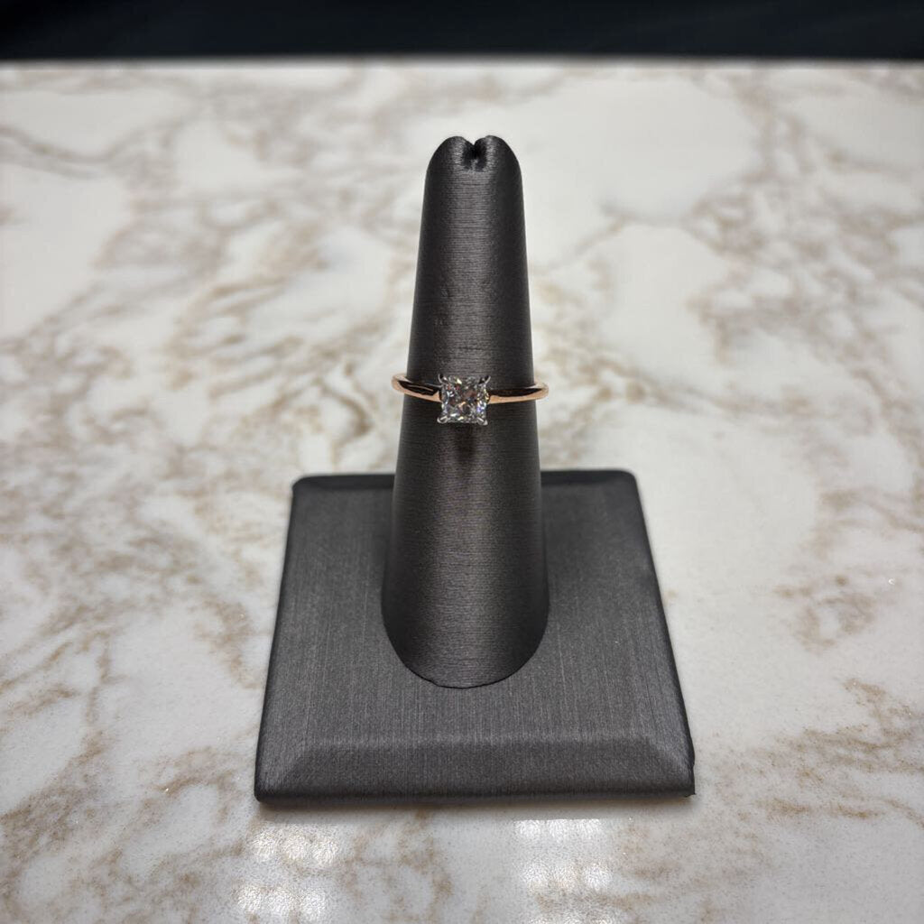 14KT RG/WG .83CT PRINCESS CUT NATURAL SI1 G SOLITAIRE SZ 7
