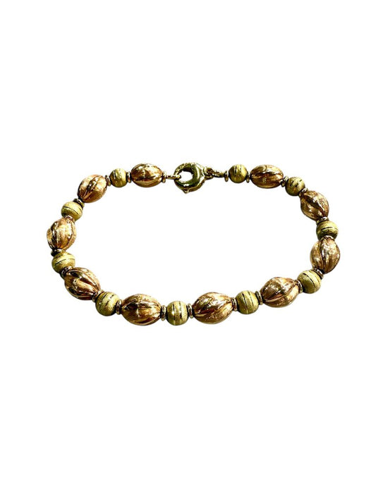 14KT YELLOW/ROSE GOLD HOLLOW BEADED DESIGN BRACELET