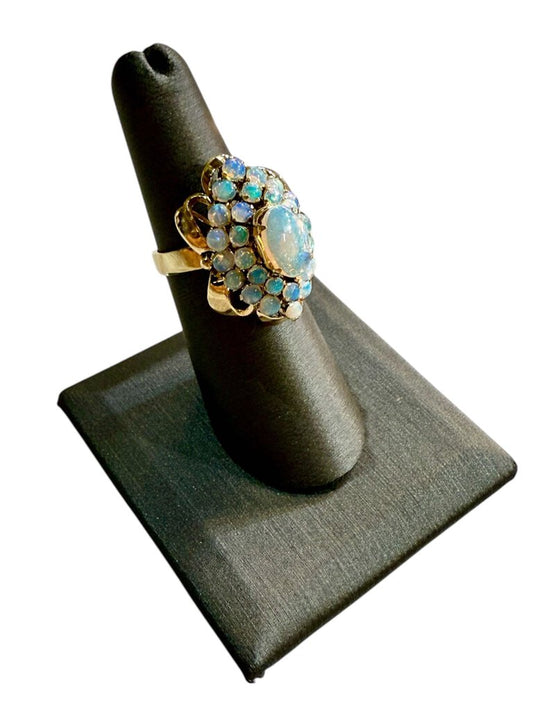 18KT YG OPAL CLUSTER LAYERED STYLE RING SZ 6.5