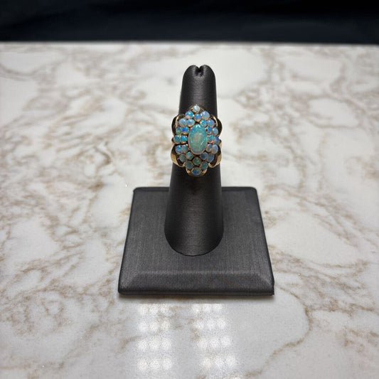 18KT YG OPAL CLUSTER LAYERED STYLE RING SZ 6.5