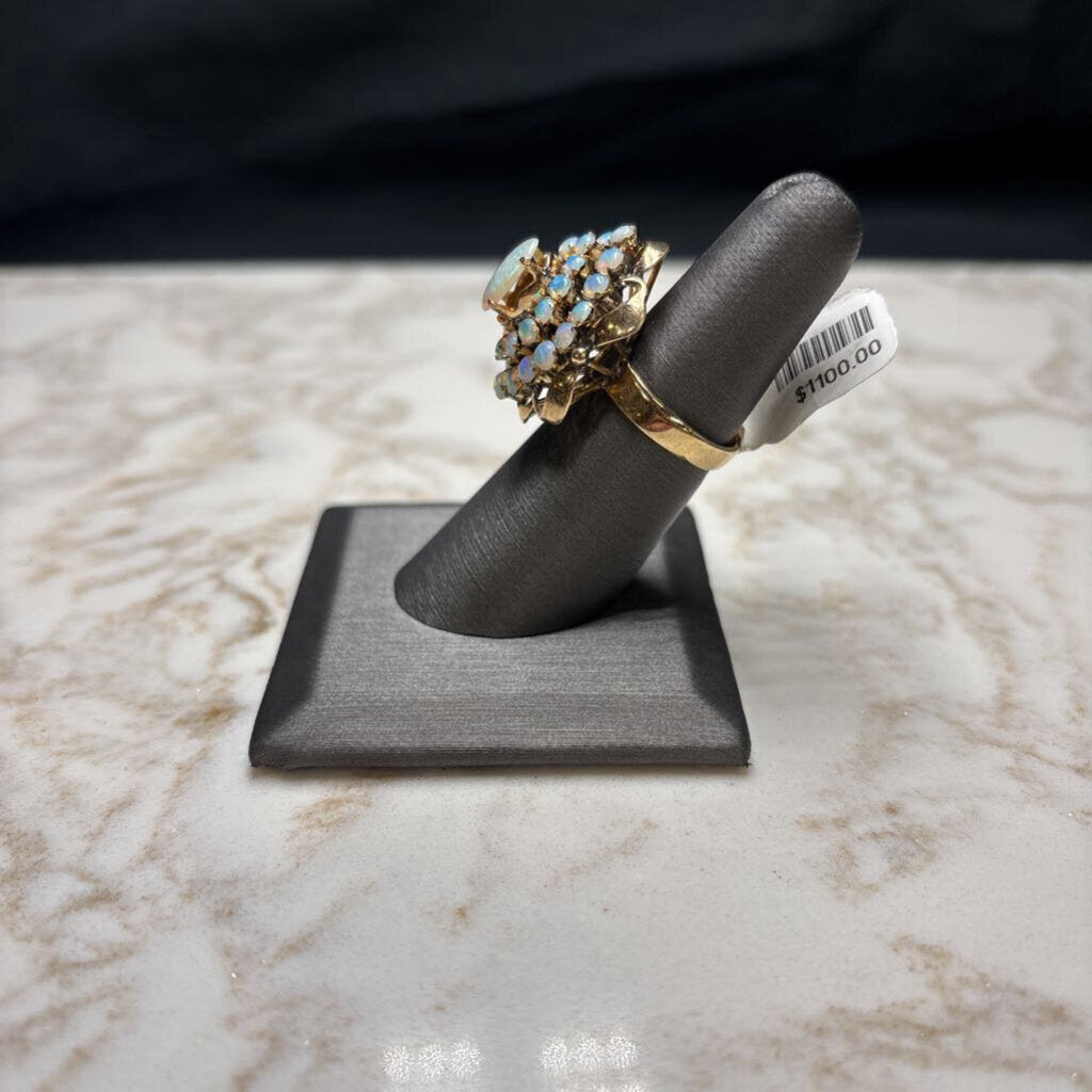 18KT YG OPAL CLUSTER LAYERED STYLE RING SZ 6.5