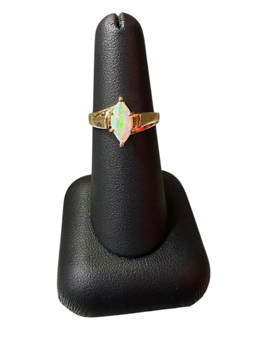 10KT YG MARQ OPAL SOLITARE RING SZ 7