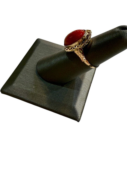 18KT YG CORAL CAB STONE SZ 5.5