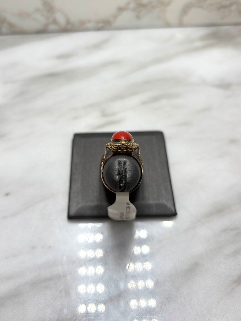18KT YG CORAL CAB STONE SZ 5.5
