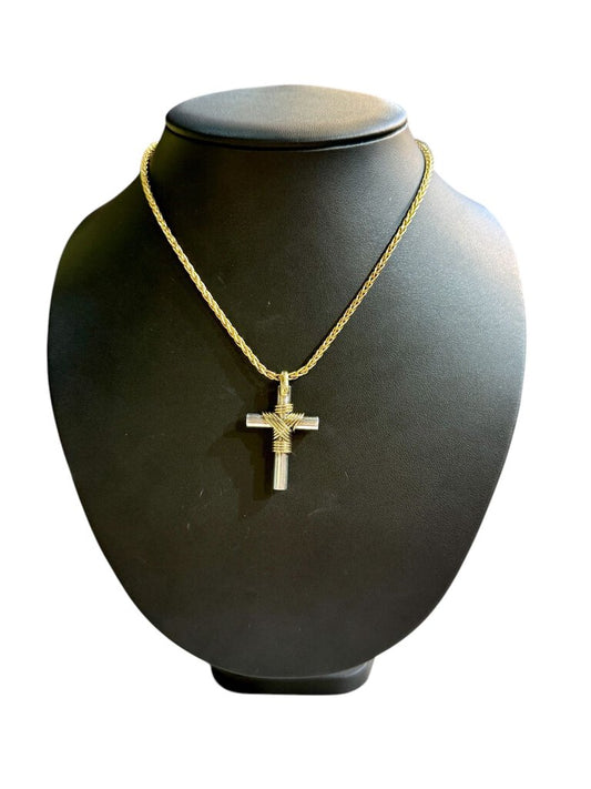 18/SS CROSS W/16" WHEAT LINK CHAIN