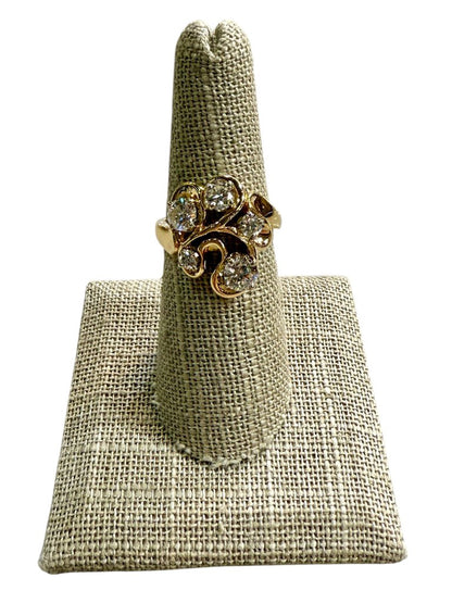 14KT YG 1.3CTTW RB CLUSTER FREEFORM RING SZ 7