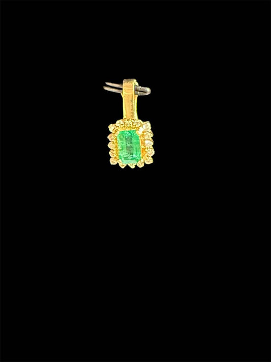 14KT YG 1CT EMERALD CUT EMERALD NATURAL W/RB HALO