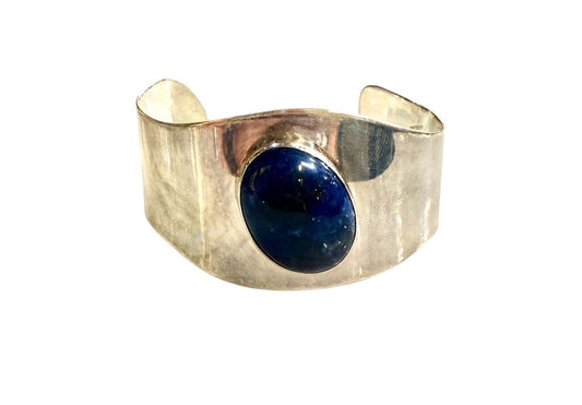 SS OVAL LAPIS BEZEL SET CUFF BRACELET