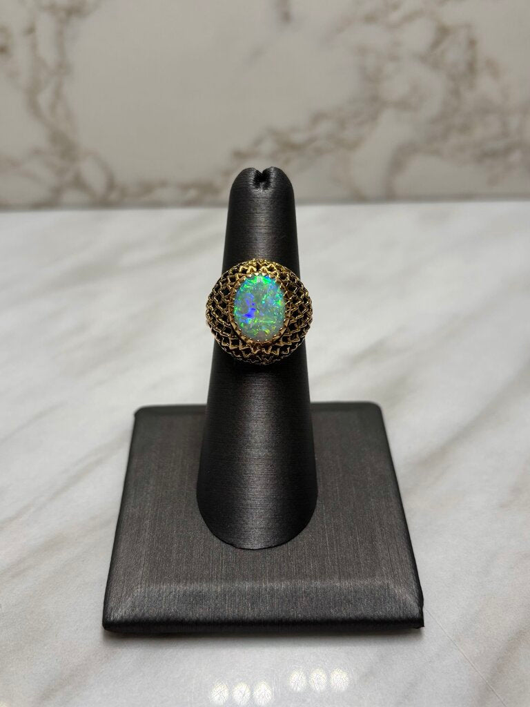 18KT YG 9X12 OPAL VINTAGE STYLE RING SZ 6.5