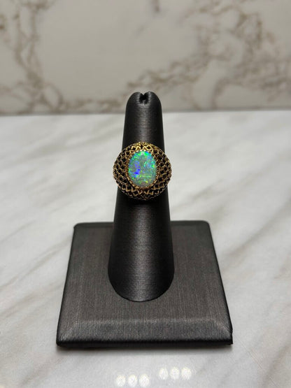 18KT YG 9X12 OPAL VINTAGE STYLE RING SZ 6.5