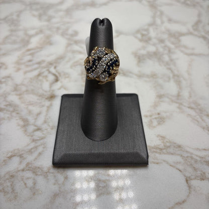 14KT YG BRANCH STYLE CLUSTER DIAMOND & SAPPHIRE 1TW RING SZ 6