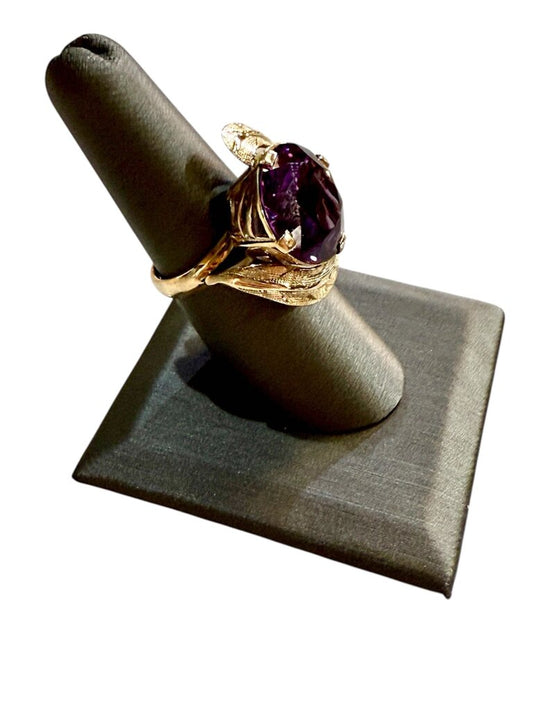 14KT YG LG CREATED ALEX WITH FEATHER HALO RING SZ 7