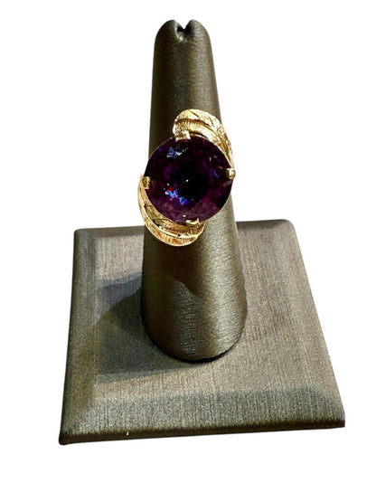 14KT YG LG CREATED ALEX WITH FEATHER HALO RING SZ 7