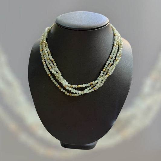 14KT YG MULTI STRAND GREEN JADE NECKLACE