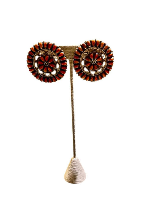 SS LAERGE CORAL ROUND NATIVE EARRINGS