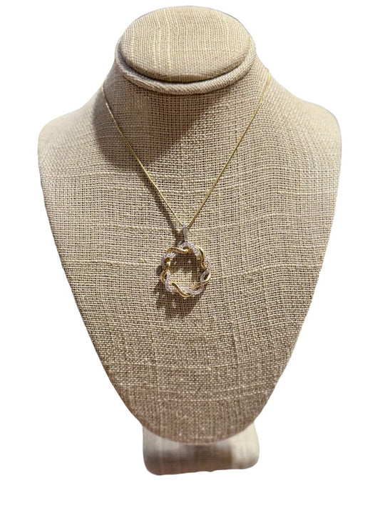 14KT YG WREATH W/DIA PENDANT ON 18" SNAKE CHAIN