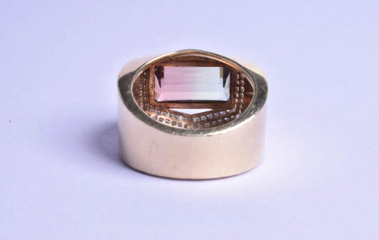 10kt YG LARGE BI/COLOR TOURMALINE 6.8CT W/DIAMONDS 1.1CTTW G-H SI2 W/CURRANT PAPERS RING SZ 10