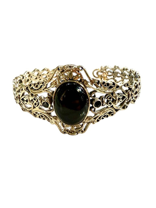 SS OVAL BLK ONYX CUFF BRACELET W/HINGE