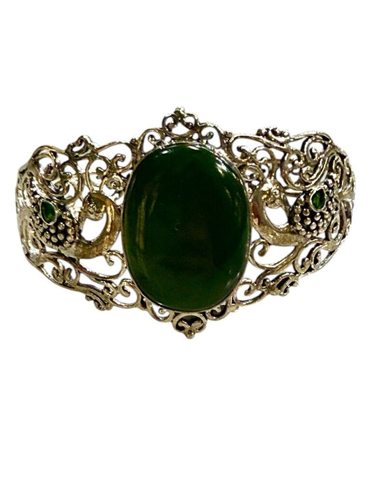 SS OVAL MALACITE W/PERIDOT PEACOCK CUFF BRACELET