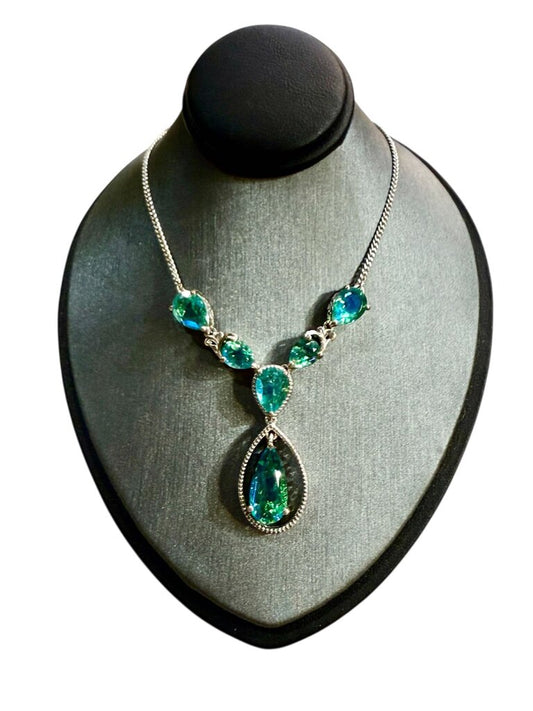 SS LARGE PEAR SHAPE PEACOCK QUARTZ NECKLACE