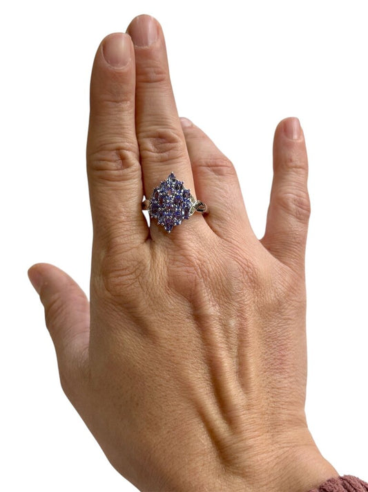 SS TANZANITE CLUSTER RING SZ 11