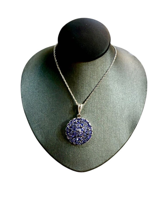 SS LARGE CLUSTER ROUND TANZANITE PENDANT ON 18" CHAIN