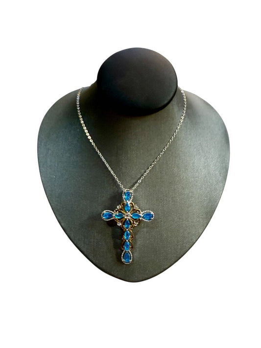 SS BLUE APPITITE CROSS PENDANT ON CHAIN